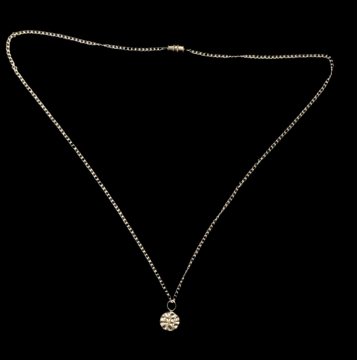 Dented Silver Coloured Disc Necklace
